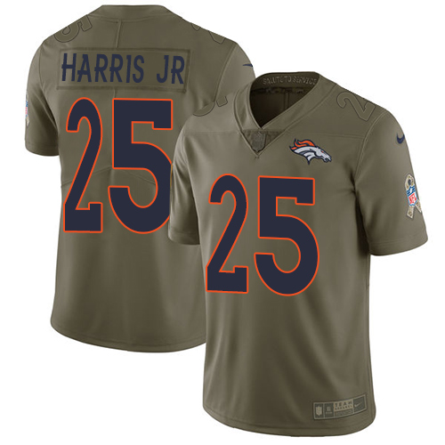 Nike Broncos #25 Chris Harris Jr Olive Youth Stitched NFL Limited Salute to Service Jersey